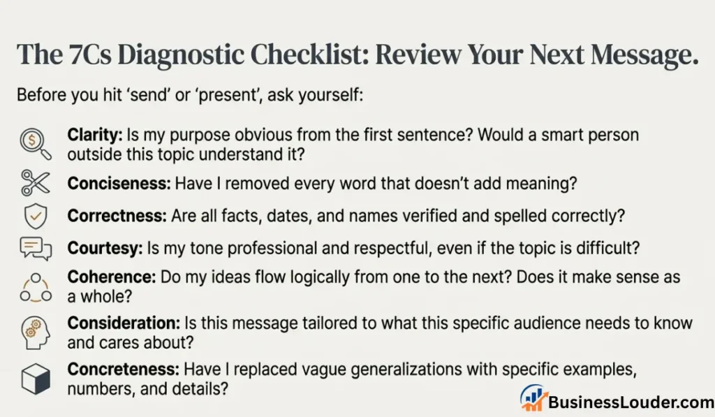 Common Communication Mistakes and How the 7 Cs Help infographic